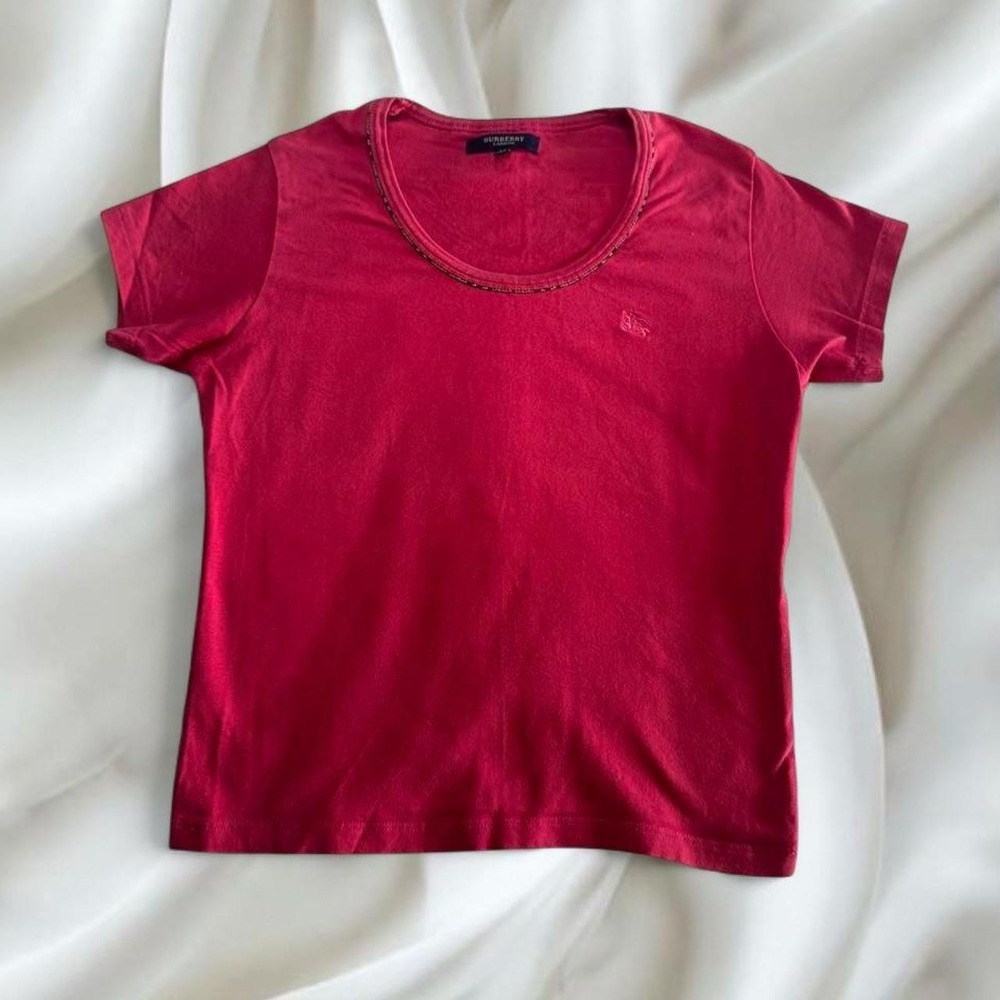 Y2K vintage red Burberry designer preppy babytee top